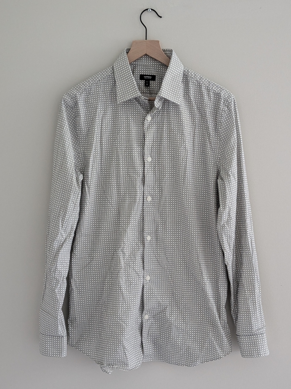 Express Extra Slim Fit White Dot Pattern Button Down Shirt - M Tall